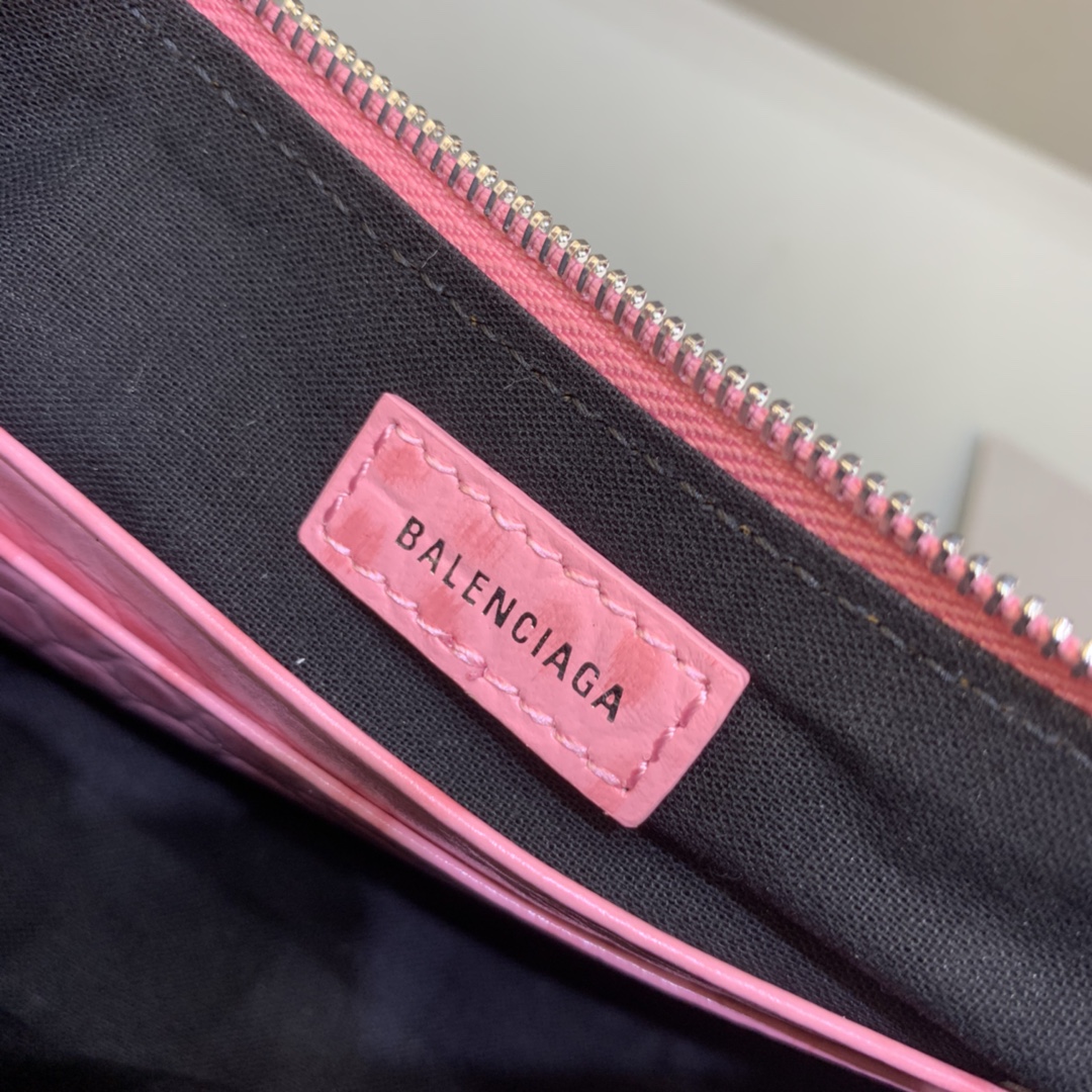 Balenciaga Le Cagole Mini Bag With Chain Crocodile Embossed Shoulder Bag Pink